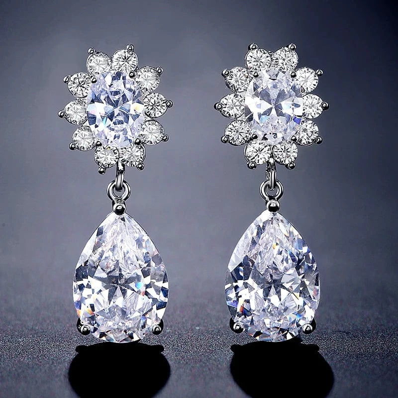 EP2342 White RAKOL EP2218 Latest Design Of Cubic Zirconia Earrings Wholesale Women's Silver Bridal Diamond Earrings EP2218