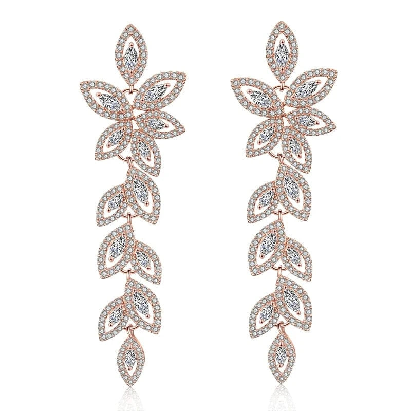 EP2348 Rose gold RAKOL EP2981 luxury women's gold plated long statement bridal earrings  zirconia  big earrings women