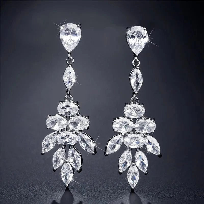 EP2405 White fine design exquisite cubic zirconia bridal statement long drop earrings  women gold plated diamond earrings jewelry