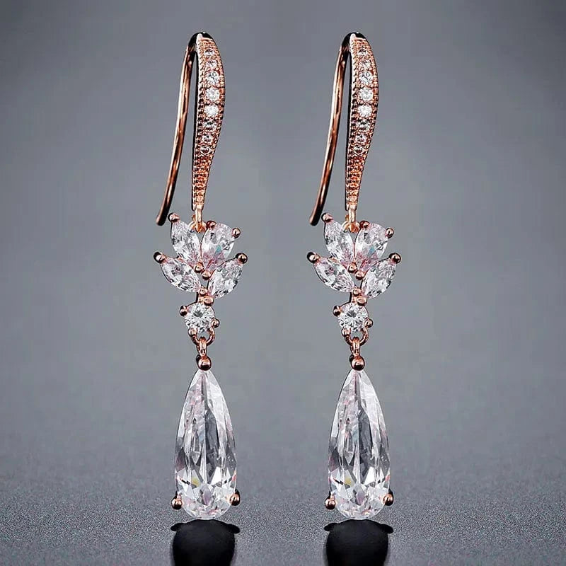 EP2413 Rose Gold RAKOL EP2978 Latest Fashion 925 Sterling Silver Earrings Jewelry Wedding Crystal Drop Earrings Women 18 K Gold Bridal Earrings
