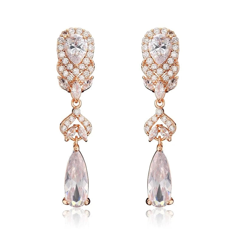 EP2420  Rose Gold RAKOL EP2978 Latest Fashion 925 Sterling Silver Earrings Jewelry Wedding Crystal Drop Earrings Women 18 K Gold Bridal Earrings