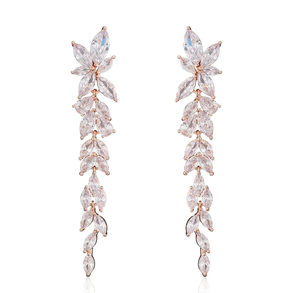 EP2605 Rose Gold RAKOL EP2232   luxury  long drop 18K gold plated  cubic zirconia earrings jewelry for women 2022