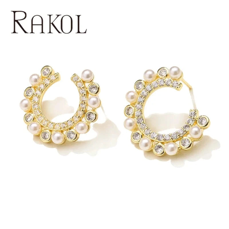 EP2855-Gold RAKOL EP5149 Luxury Famous Brands Designer High Quality Trendy Jewelry CC Pearl Stud Earrings Party for Women