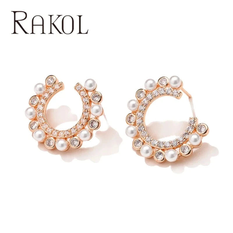 EP2855-Rose gold RAKOL EP5149 Luxury Famous Brands Designer High Quality Trendy Jewelry CC Pearl Stud Earrings Party for Women