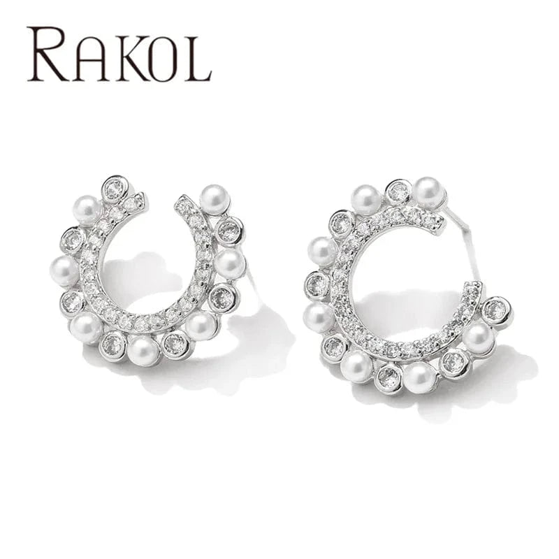 EP2855-White RAKOL EP5149 Luxury Famous Brands Designer High Quality Trendy Jewelry CC Pearl Stud Earrings Party for Women