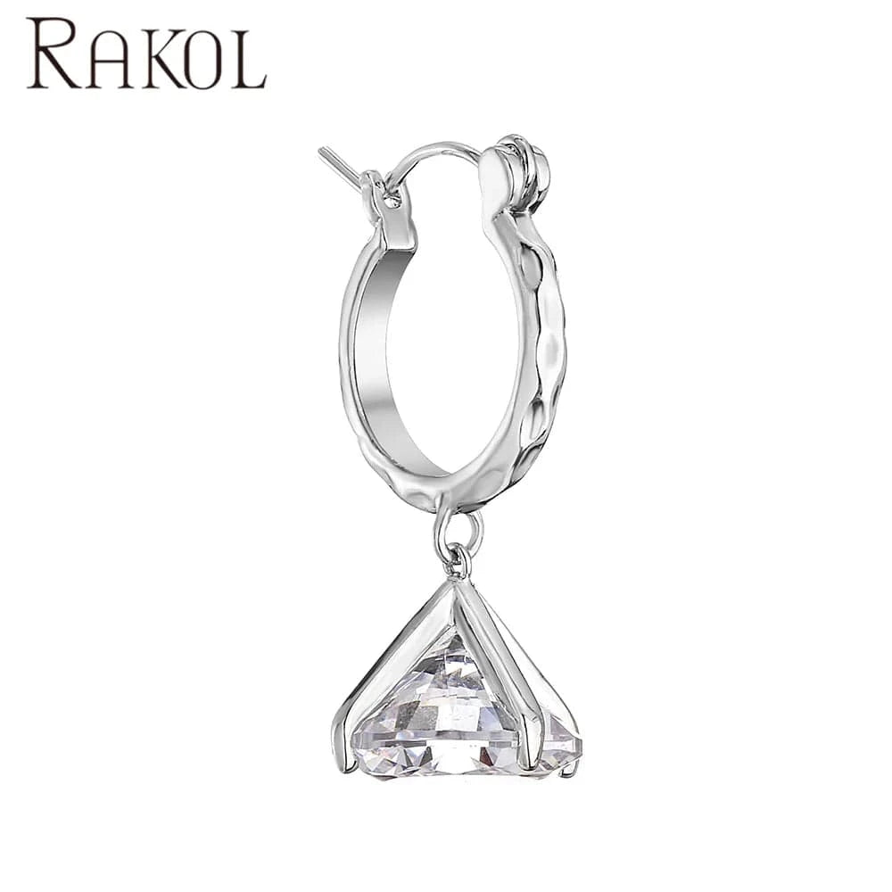 EP2905 White RAKOL EP2905 fine designer luxury fancy  diamond gold  small  hoop earrings 18k for women  cz cubic zirconia  huggie earring set