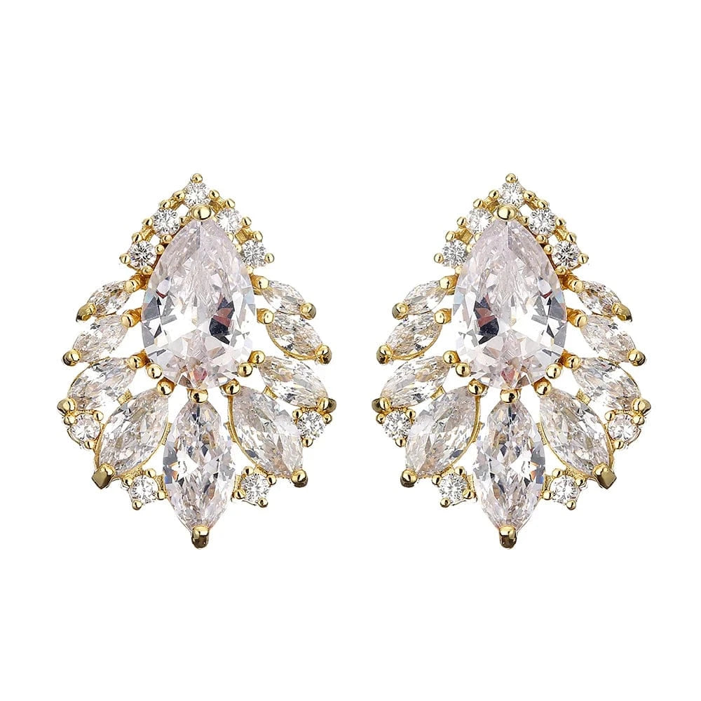 EP2973 Gold RAKOL EP480 fancy gold plated geometric small studs earrings cubic zirconia earrings jewelry women
