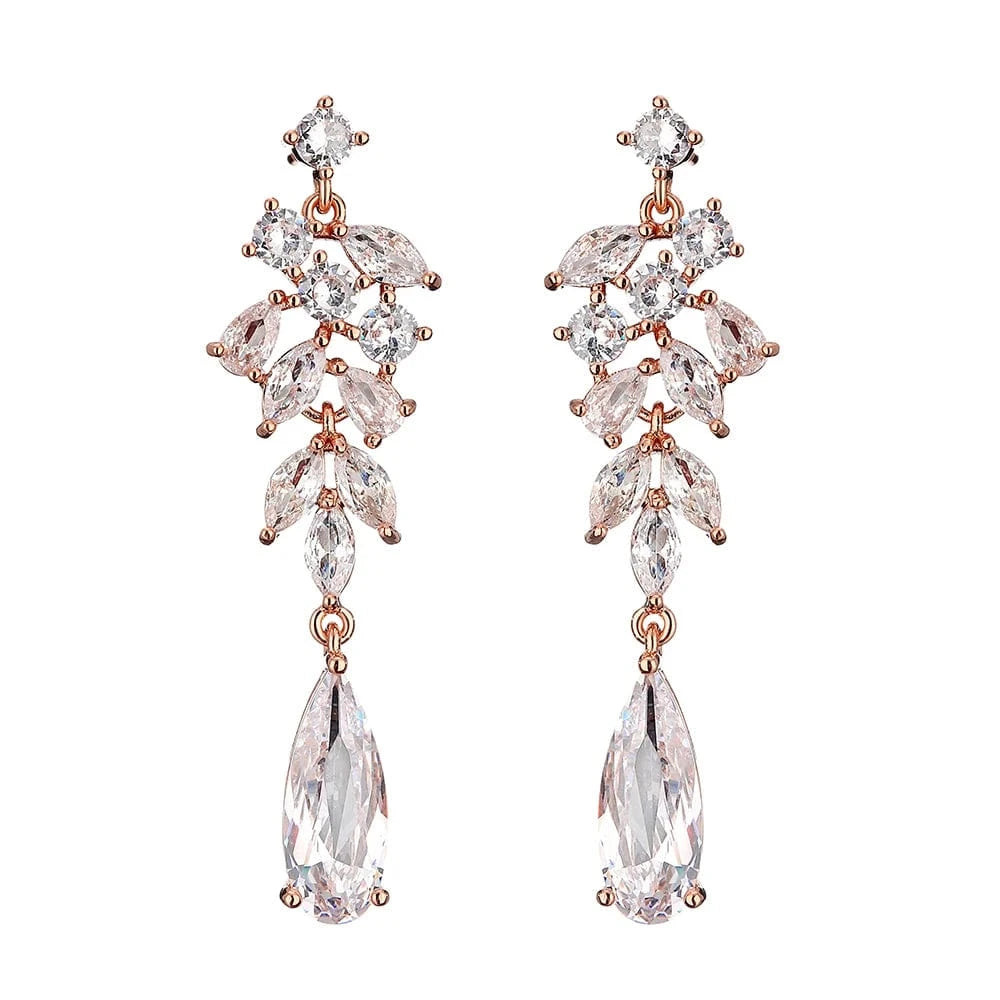 EP2983 Rose Gold RAKOL EP2978 Latest Fashion 925 Sterling Silver Earrings Jewelry Wedding Crystal Drop Earrings Women 18 K Gold Bridal Earrings