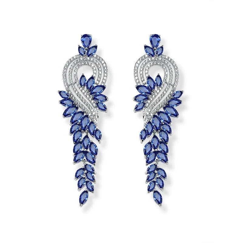 EP344 Blue RAKOL EP344 luxury crystal earrings leaf evening wedding silver earrings