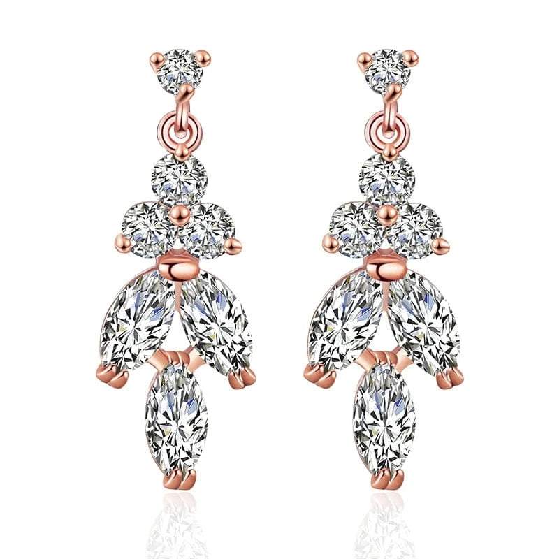 EP4048 Rose Gold fine design exquisite cubic zirconia bridal statement long drop earrings  women gold plated diamond earrings jewelry