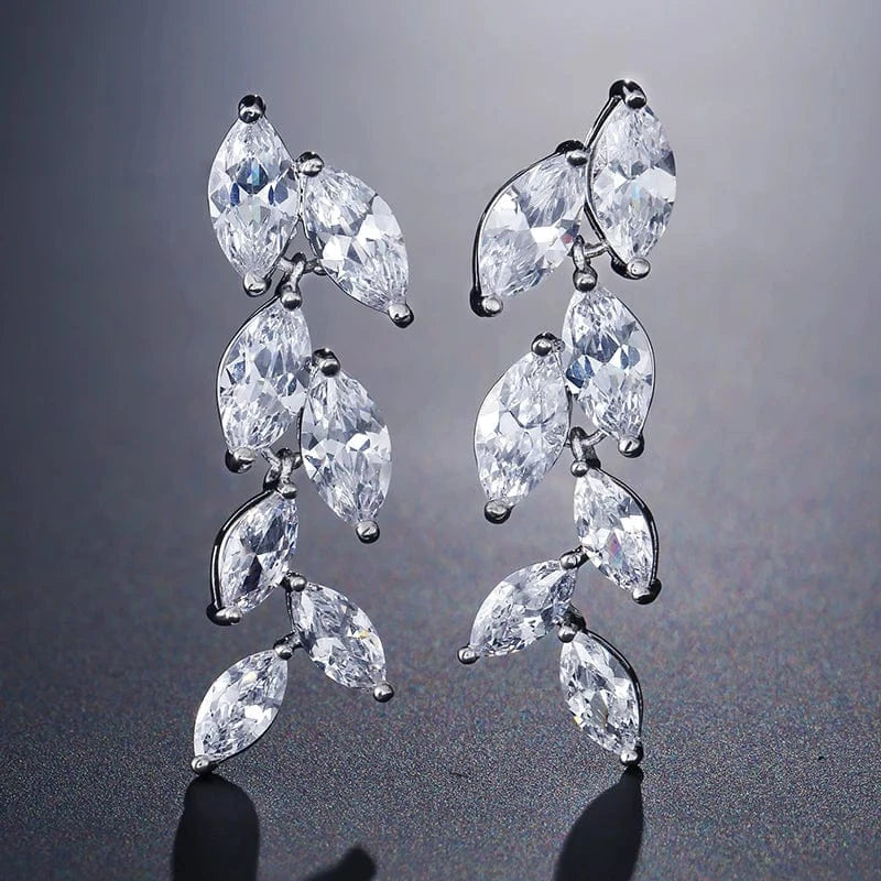 EP512 White RAKOL EP344 luxury crystal earrings leaf evening wedding silver earrings