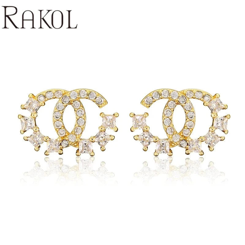 EP5148 -Gold RAKOL EP5149 Luxury Famous Brands Designer High Quality Trendy Jewelry CC Pearl Stud Earrings Party for Women