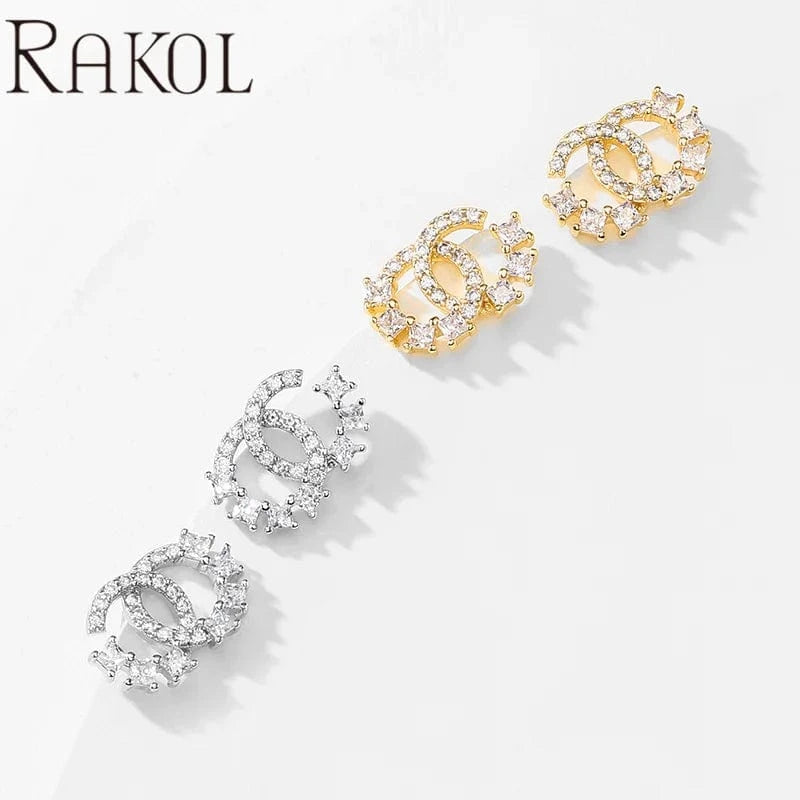 EP5148 -Rose gold RAKOL EP5149 Luxury Famous Brands Designer High Quality Trendy Jewelry CC Pearl Stud Earrings Party for Women