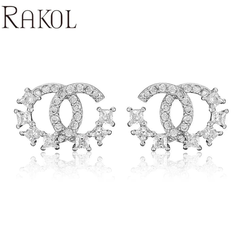 EP5148 -White RAKOL EP5149 Luxury Famous Brands Designer High Quality Trendy Jewelry CC Pearl Stud Earrings Party for Women