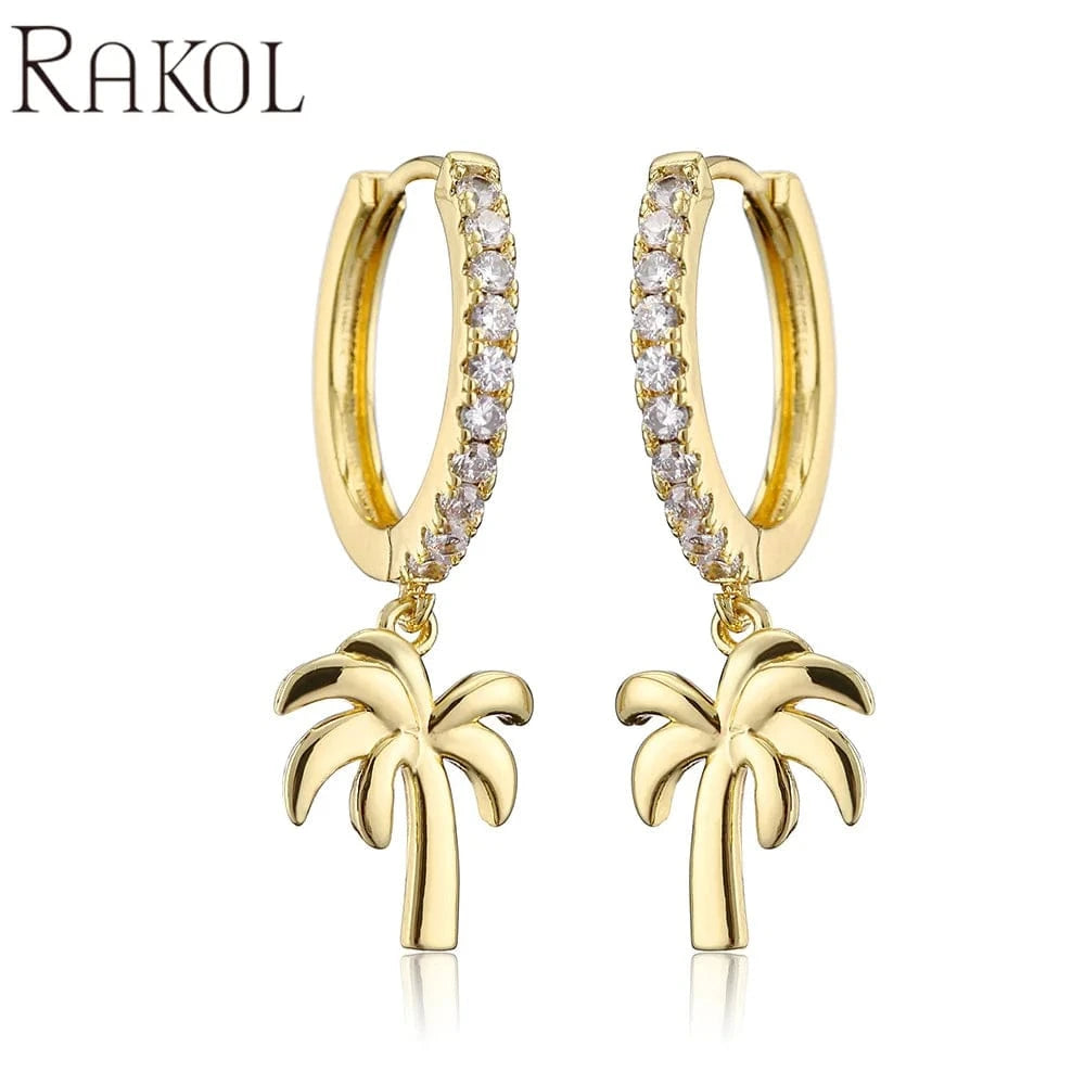 EP5233 RAKOL EP5213 2022 new 18 k gold plated leaf fashion jewelry earrings leaf jewelry sets earrings zircon charm huggie earrings