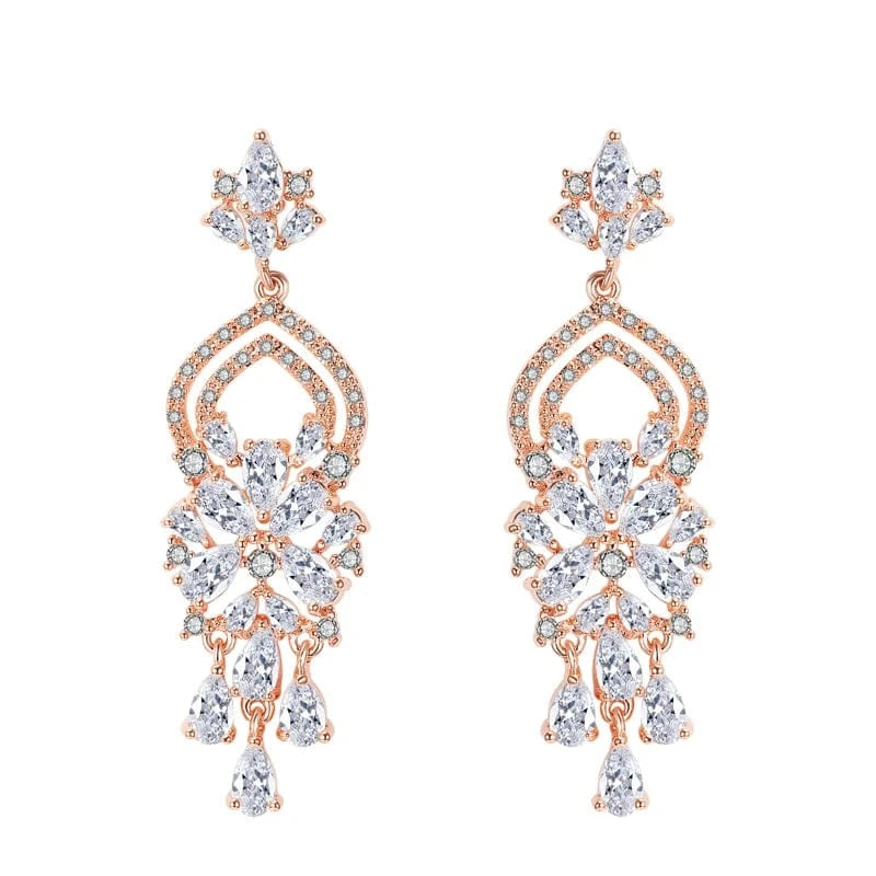 EP551 Rose Gold fine design exquisite cubic zirconia bridal statement long drop earrings  women gold plated diamond earrings jewelry