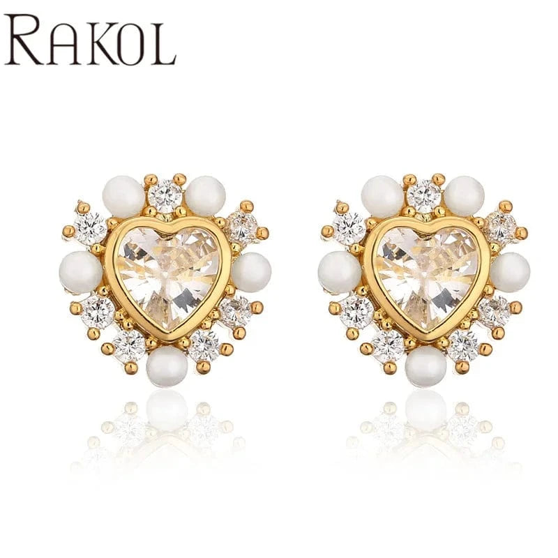 EP5541 -Gold RAKOL EP5149 Luxury Famous Brands Designer High Quality Trendy Jewelry CC Pearl Stud Earrings Party for Women