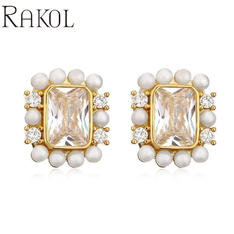 EP5544 -Gold RAKOL EP5149 Luxury Famous Brands Designer High Quality Trendy Jewelry CC Pearl Stud Earrings Party for Women