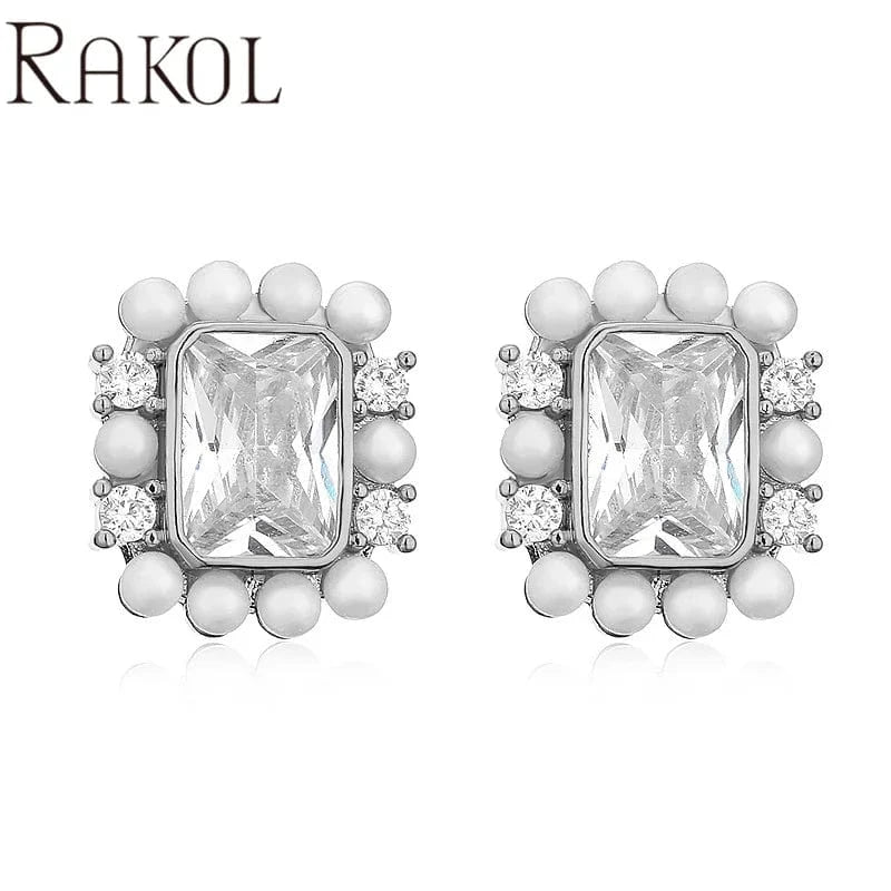 EP5544-White RAKOL EP5149 Luxury Famous Brands Designer High Quality Trendy Jewelry CC Pearl Stud Earrings Party for Women