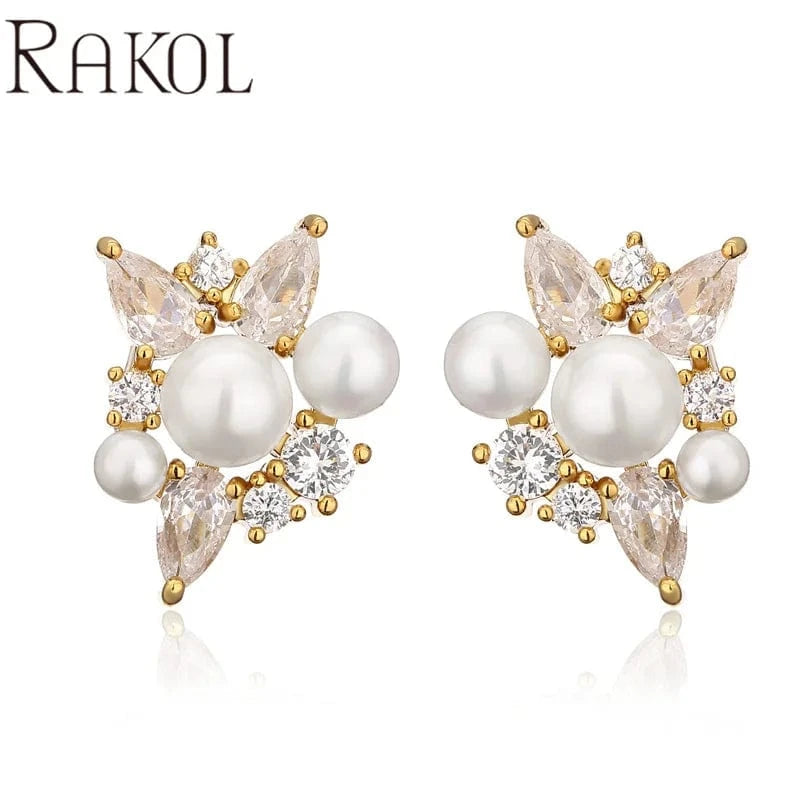 EP5549 -Gold RAKOL EP5149 Luxury Famous Brands Designer High Quality Trendy Jewelry CC Pearl Stud Earrings Party for Women