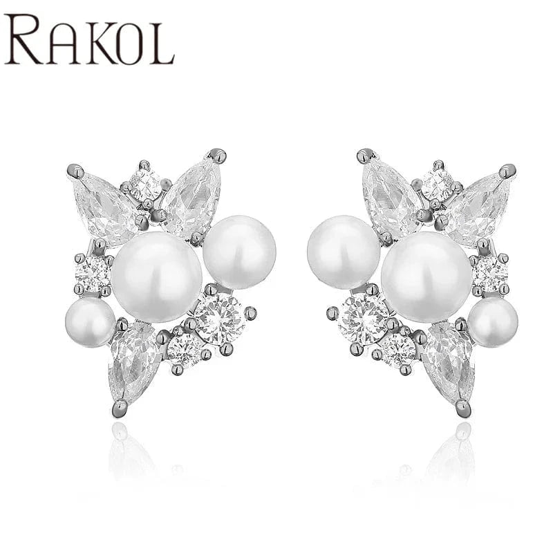 EP5549 -White RAKOL EP5149 Luxury Famous Brands Designer High Quality Trendy Jewelry CC Pearl Stud Earrings Party for Women
