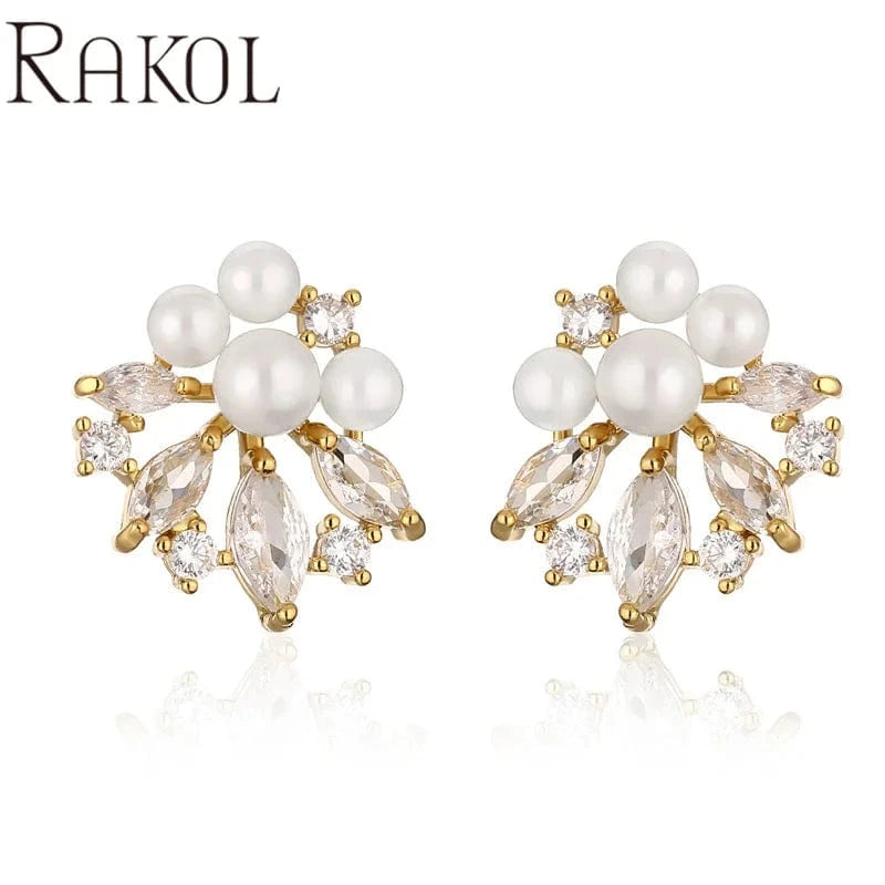EP5564 -Gold RAKOL EP5149 Luxury Famous Brands Designer High Quality Trendy Jewelry CC Pearl Stud Earrings Party for Women