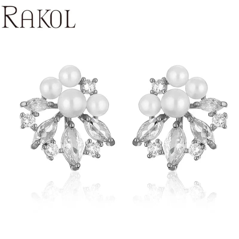 EP5564-White RAKOL EP5149 Luxury Famous Brands Designer High Quality Trendy Jewelry CC Pearl Stud Earrings Party for Women