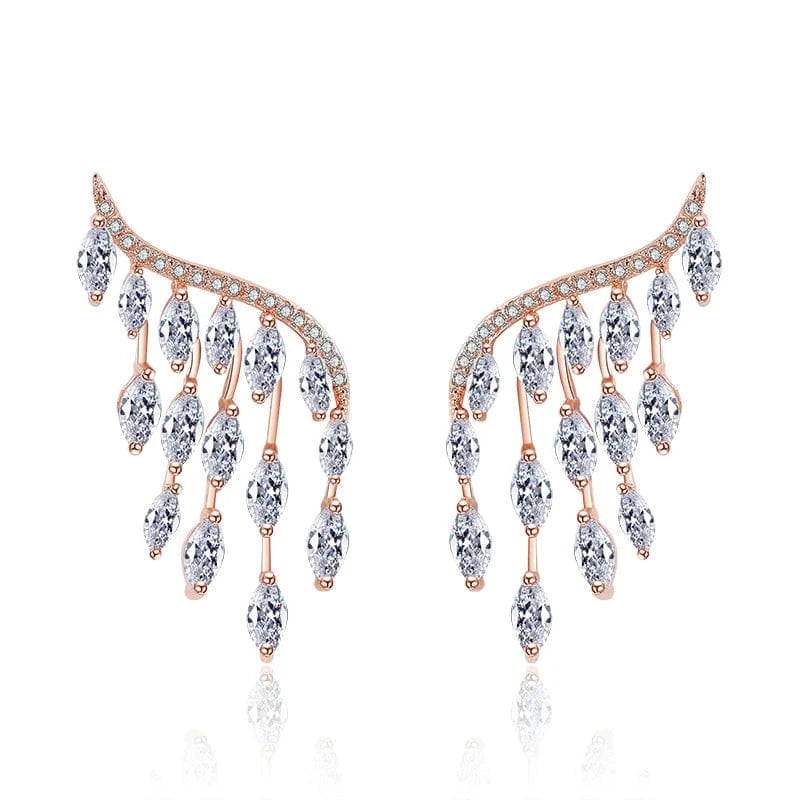 EP598 Rose Gold Rakol Ep598 Wholesale Luxury Angel Wing Cubic Zirconia Bridal Earrings Big Studs Earrings Jewelry Women 2022