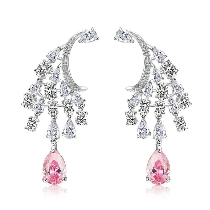 EP672  Pink Rakol Ep598 Wholesale Luxury Angel Wing Cubic Zirconia Bridal Earrings Big Studs Earrings Jewelry Women 2022