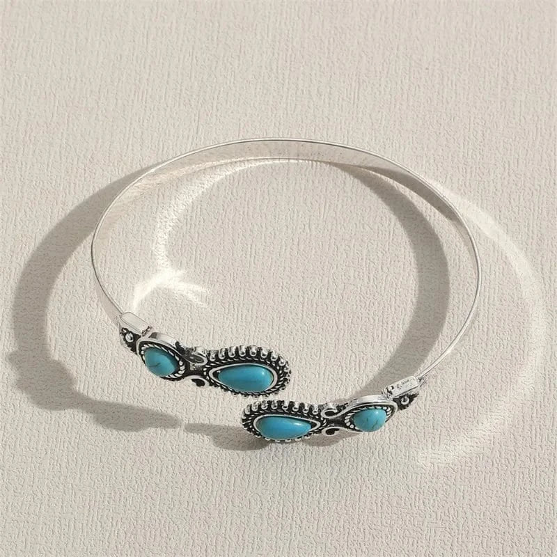 Ethnic Style And Personalized RetroTurquoise Bracelet Simplicity Open Bangle Bracelet Versatile Zinc Alloy Bracelet