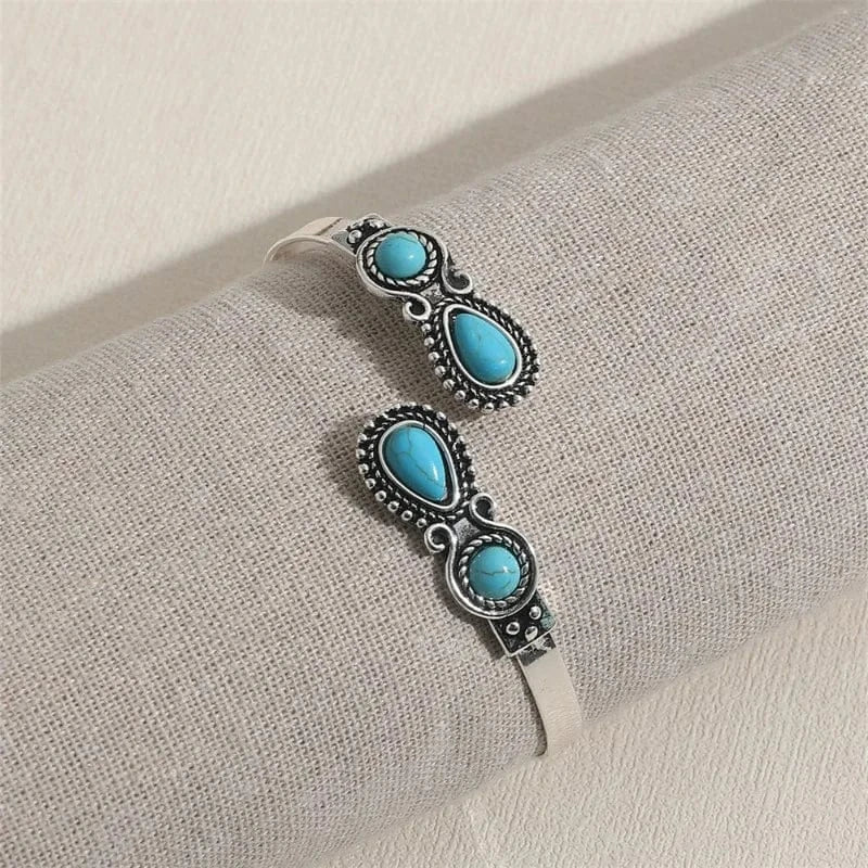 Ethnic Style And Personalized RetroTurquoise Bracelet Simplicity Open Bangle Bracelet Versatile Zinc Alloy Bracelet