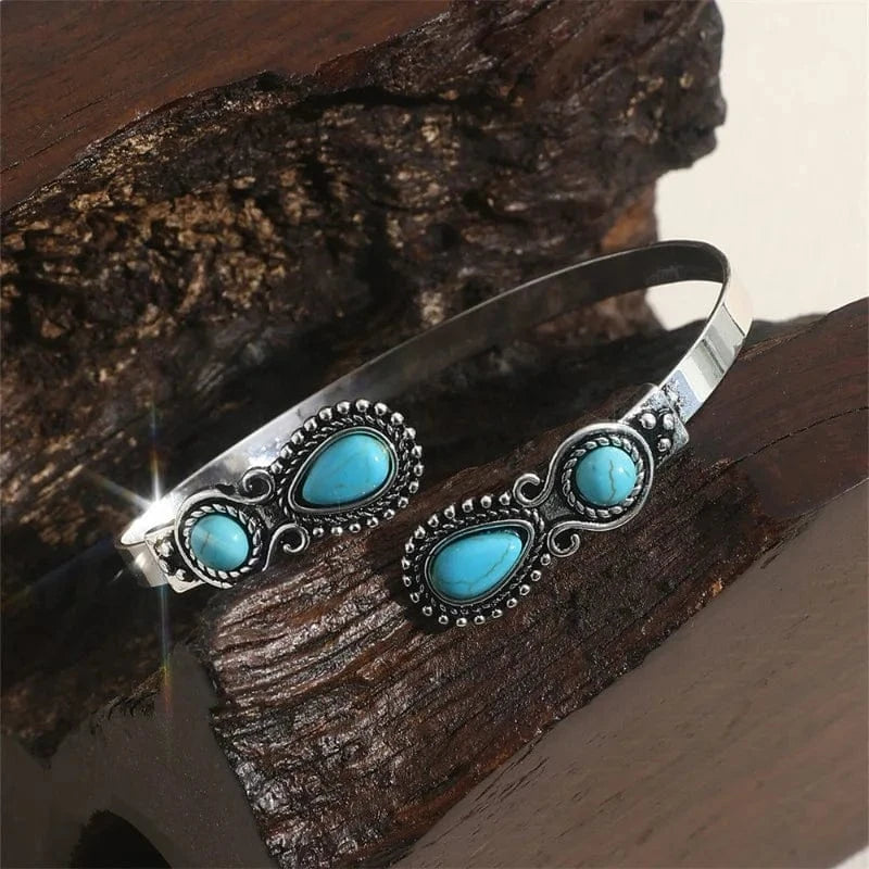 Ethnic Style And Personalized RetroTurquoise Bracelet Simplicity Open Bangle Bracelet Versatile Zinc Alloy Bracelet