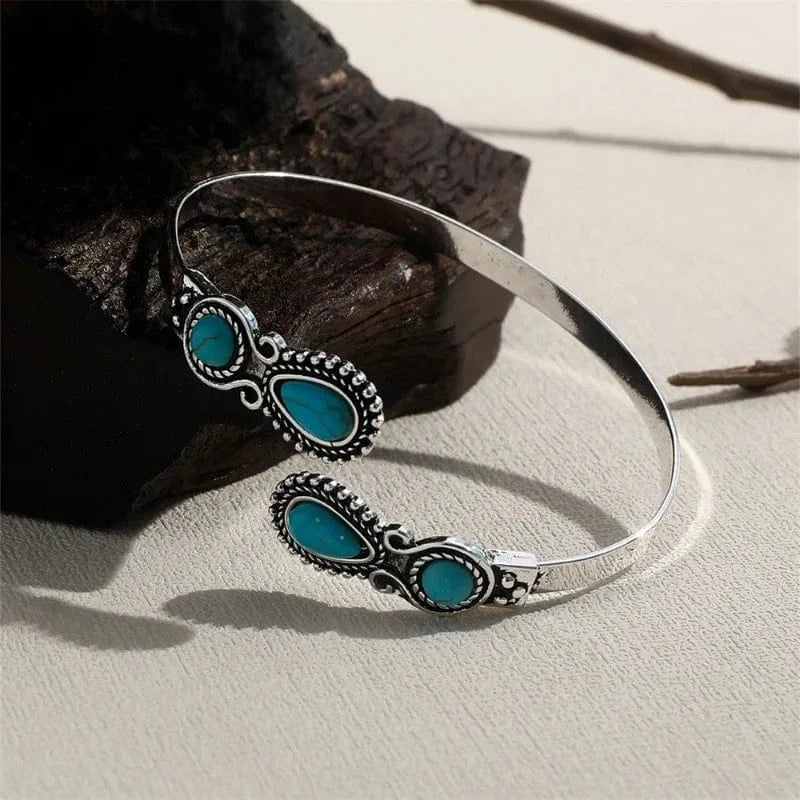 Ethnic Style And Personalized RetroTurquoise Bracelet Simplicity Open Bangle Bracelet Versatile Zinc Alloy Bracelet