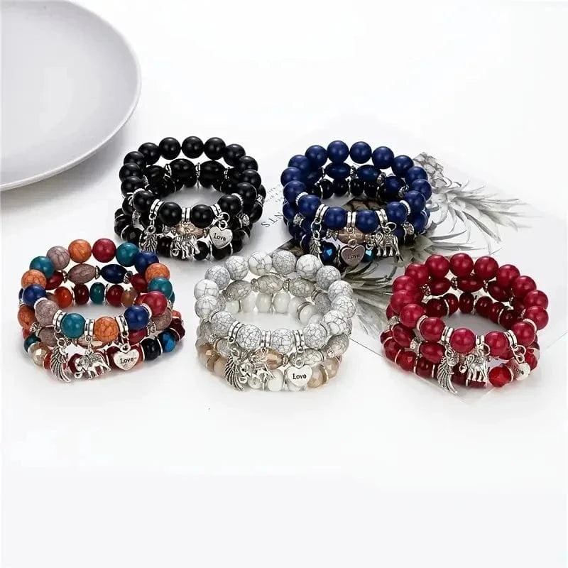 Ethnic Style Multi Layers Bead Bracelets Fashionable Full Angel Wing Bracelet Mixed And Matched Heart Shaped Bracelet