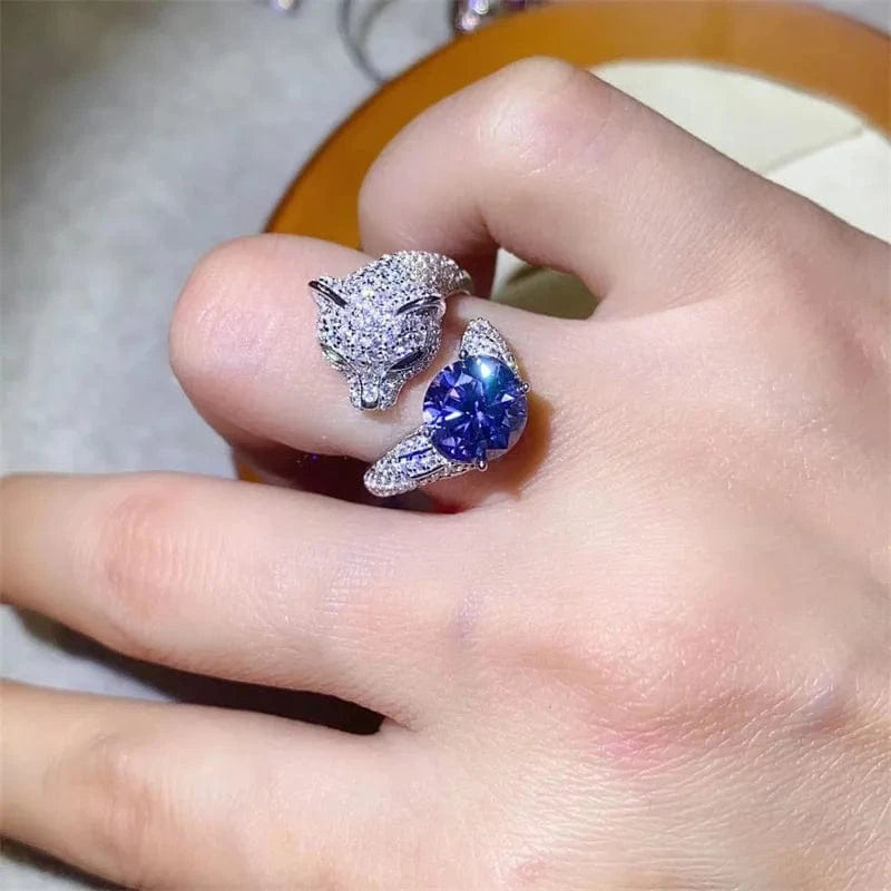 Etsy High Quality Hiphop Jewelry S925 Sterling Silver 2 Carat Green Colored Moissanite Leopard Head Diamond Adjustable Ring Women