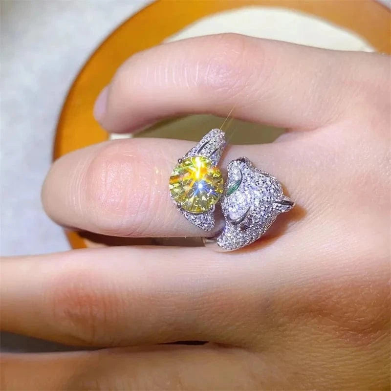 Etsy High Quality Hiphop Jewelry S925 Sterling Silver 2 Carat Green Colored Moissanite Leopard Head Diamond Adjustable Ring Women