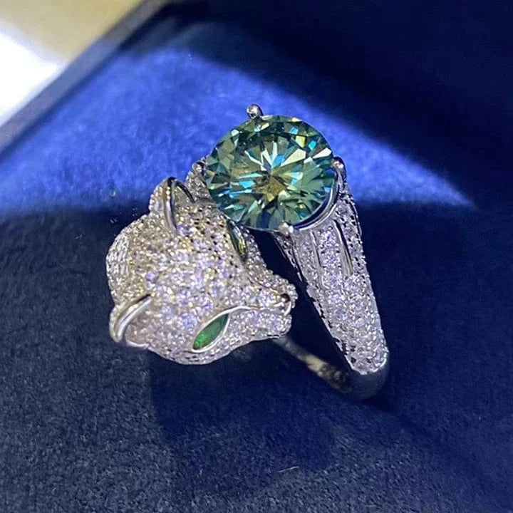 Etsy High Quality Hiphop Jewelry S925 Sterling Silver 2 Carat Green Colored Moissanite Leopard Head Diamond Adjustable Ring Women