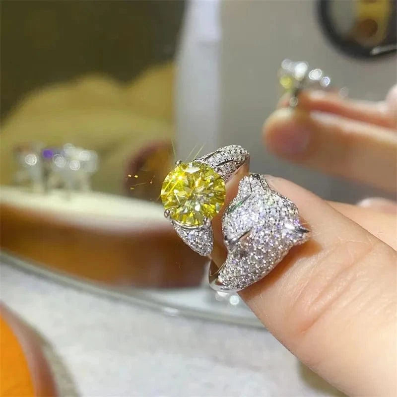 Etsy High Quality Hiphop Jewelry S925 Sterling Silver 2 Carat Green Colored Moissanite Leopard Head Diamond Adjustable Ring Women