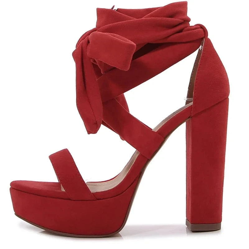 EU 36=US 5 / Red IDOIT Women's Lace Up High Heel Sandals Comfy Platform Open Toe Strappy Pumps Cross Strap Block High Heeled Sandals