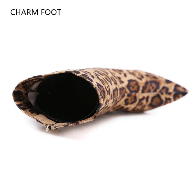 Europe and the United States cross border women's short boots autumn and winter new sharp leopard print color matching thin high