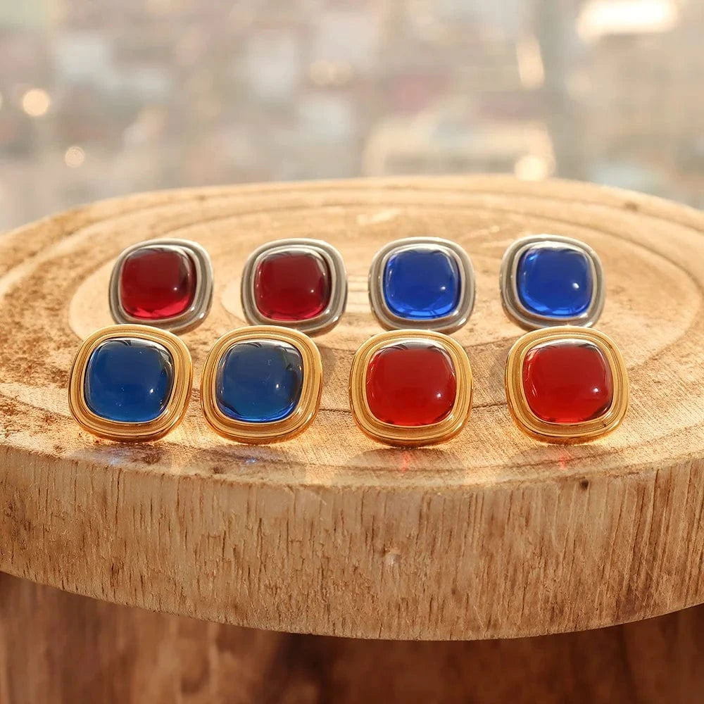 European and American crystal stone pendant necklace earrings titanium steel plated 18K gold jewelry set