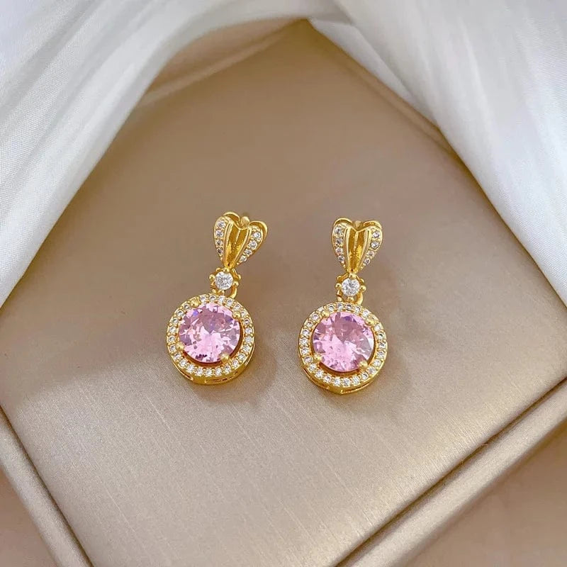 European And American Gold Plated Luxury Jewelry Set Diamond Love Round Necklace Earring For Women