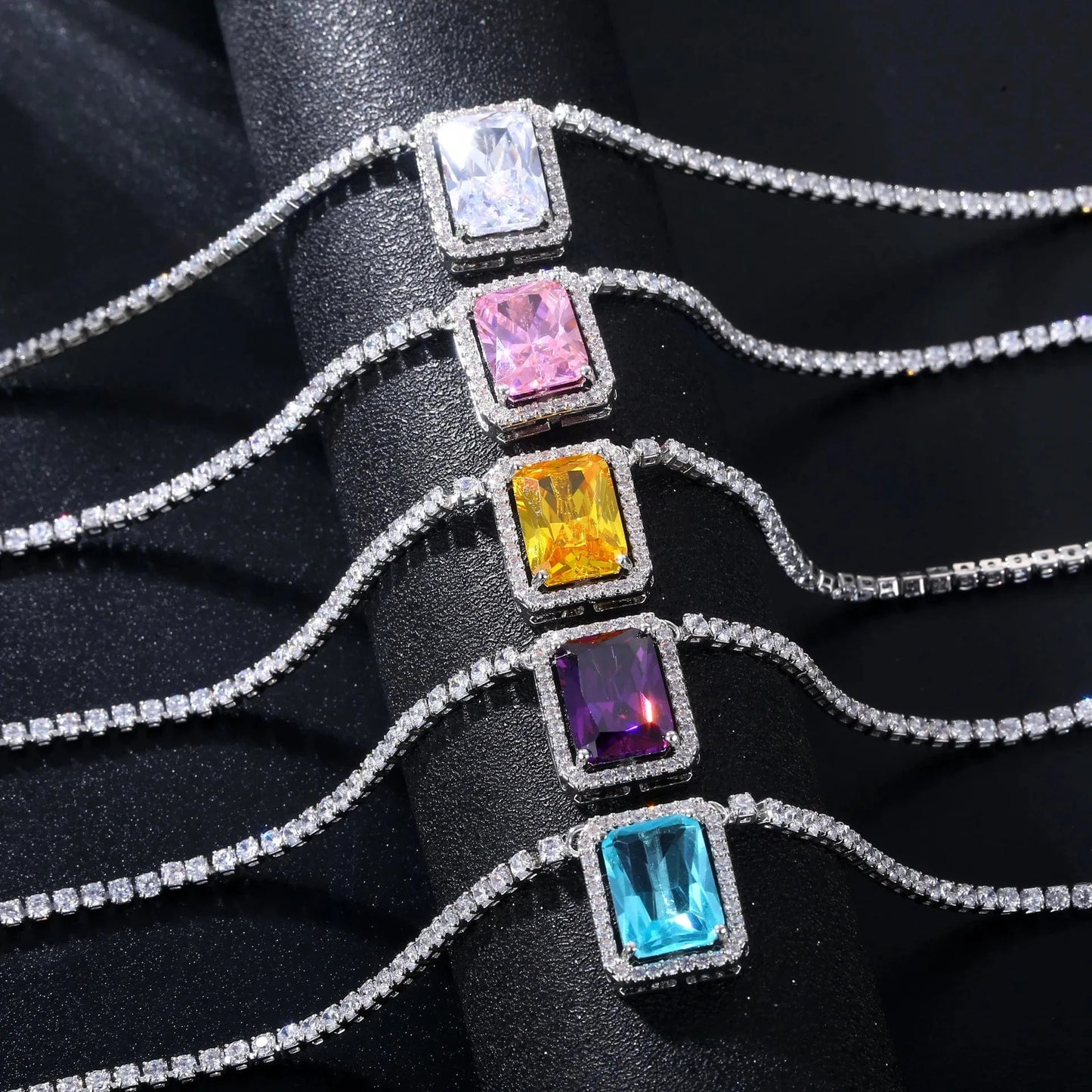 European and American Hot Selling Hip-Hop Zircon Tennis Chain Big Square Necklace For Women Collarbone Chain Popular Jewelry