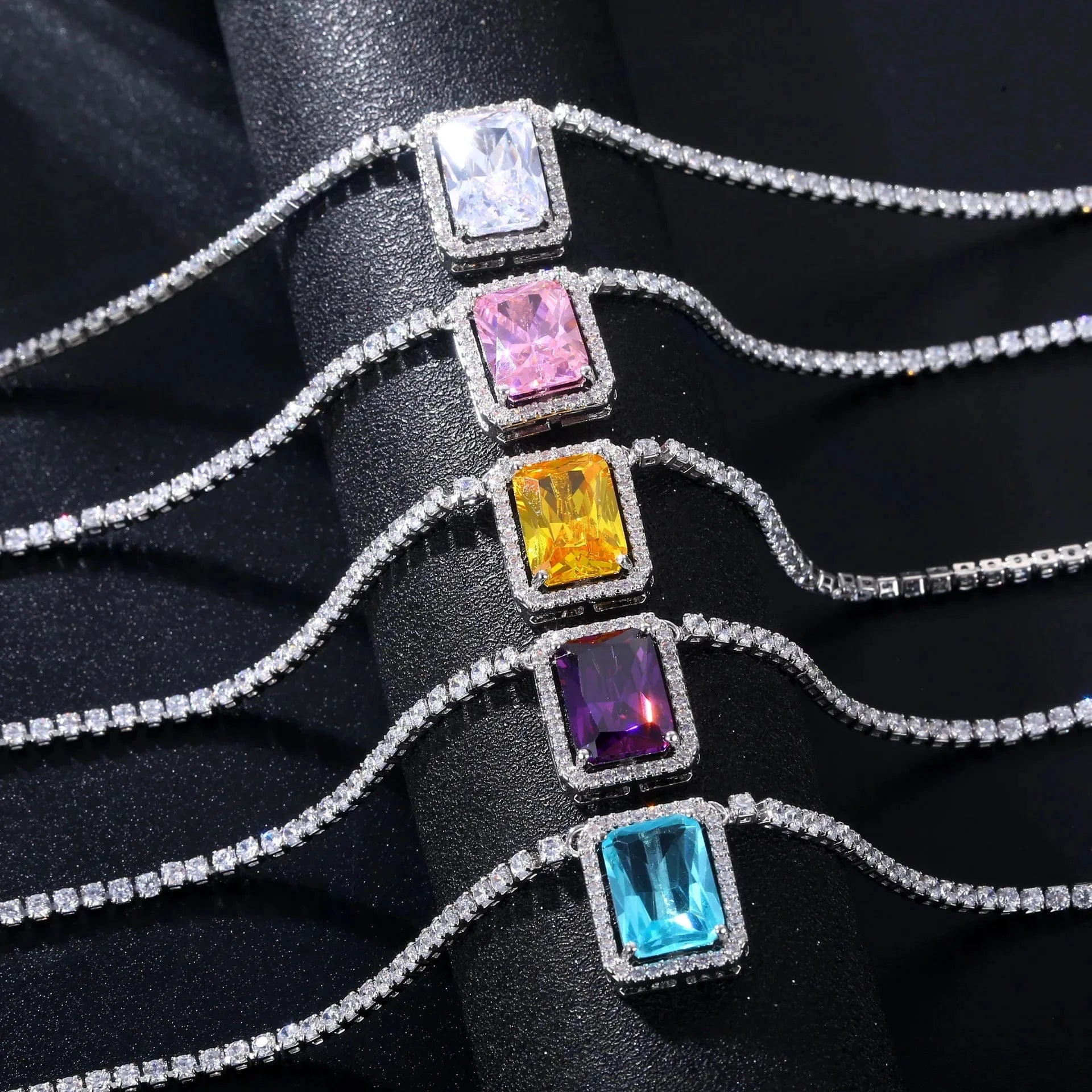 European and American Hot Selling Hip-Hop Zircon Tennis Chain Big Square Necklace For Women Collarbone Chain Popular Jewelry