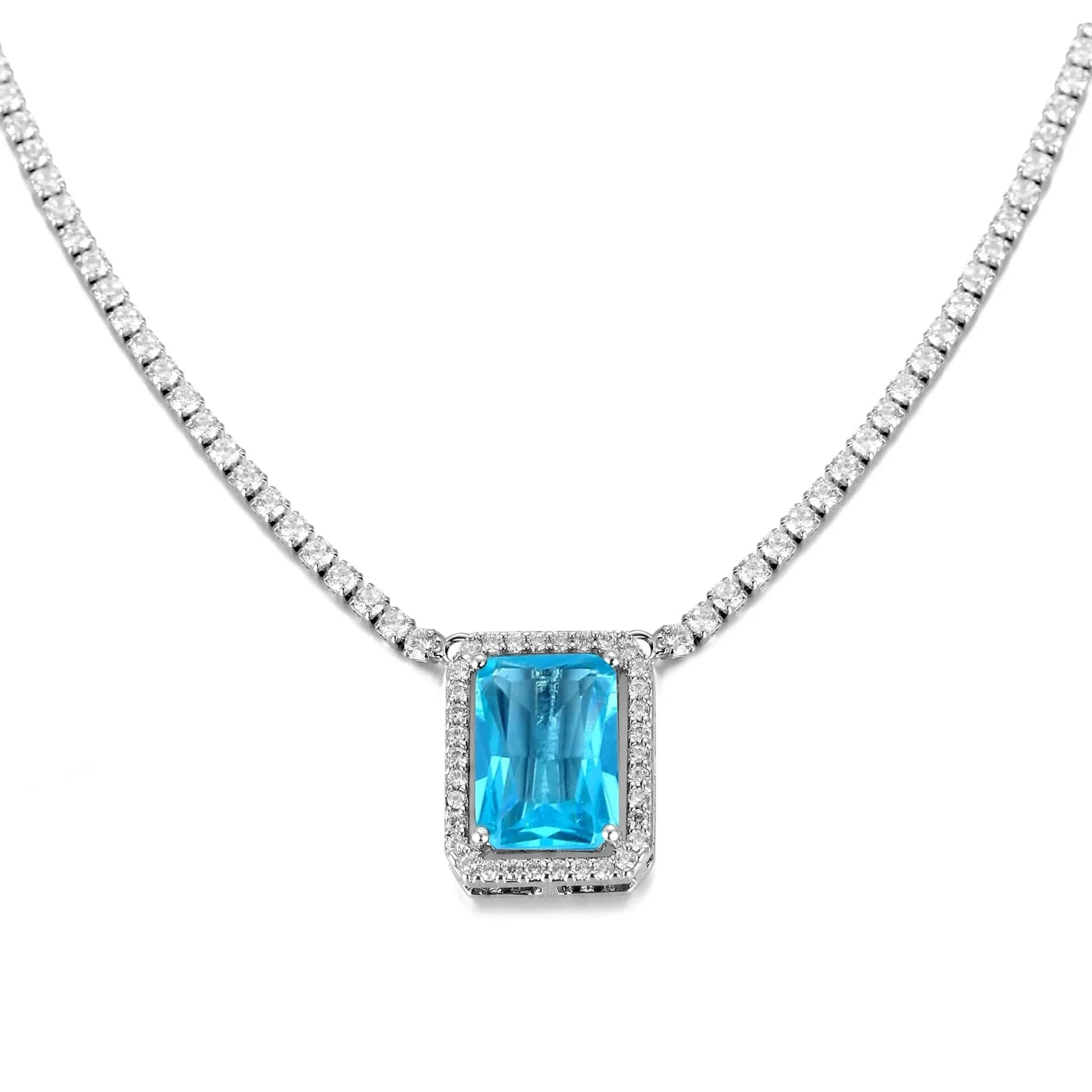 European and American Hot Selling Hip-Hop Zircon Tennis Chain Big Square Necklace For Women Collarbone Chain Popular Jewelry