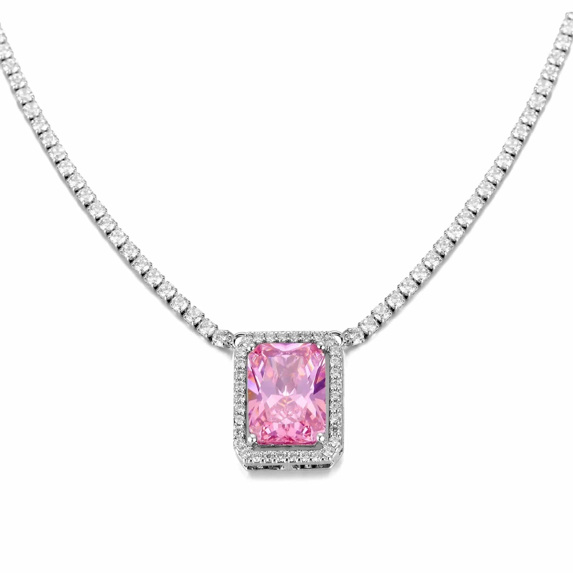 European and American Hot Selling Hip-Hop Zircon Tennis Chain Big Square Necklace For Women Collarbone Chain Popular Jewelry