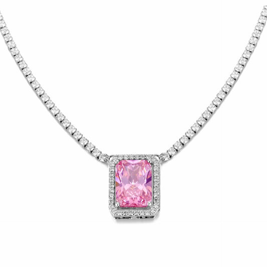 European and American Hot Selling Hip-Hop Zircon Tennis Chain Big Square Necklace For Women Collarbone Chain Popular Jewelry