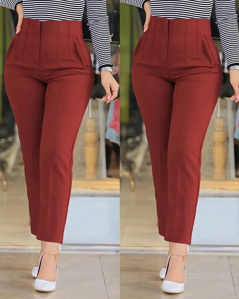 European and American New casual fashion Women's pants Solid color High waist Women's pants