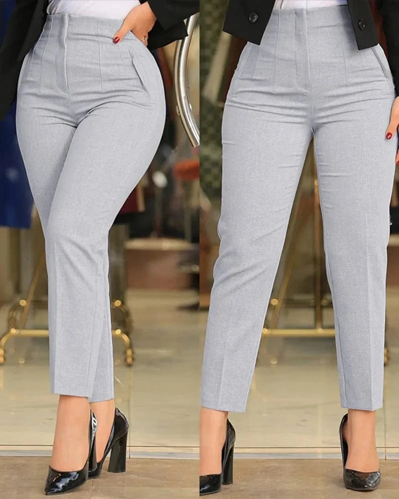 European and American New casual fashion Women's pants Solid color High waist Women's pants