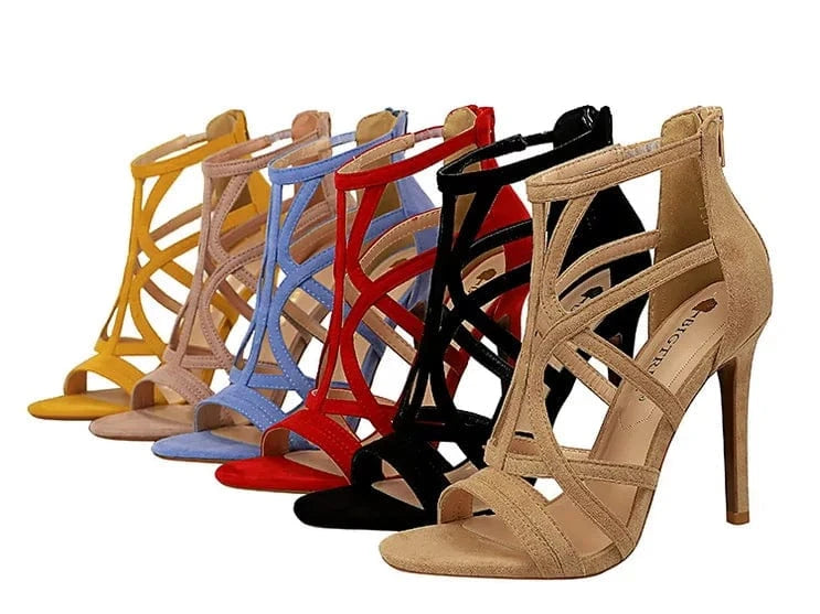 European and American Roman style thin heel super high heel suede hollow-out sexy nightclub sandals summer high heels